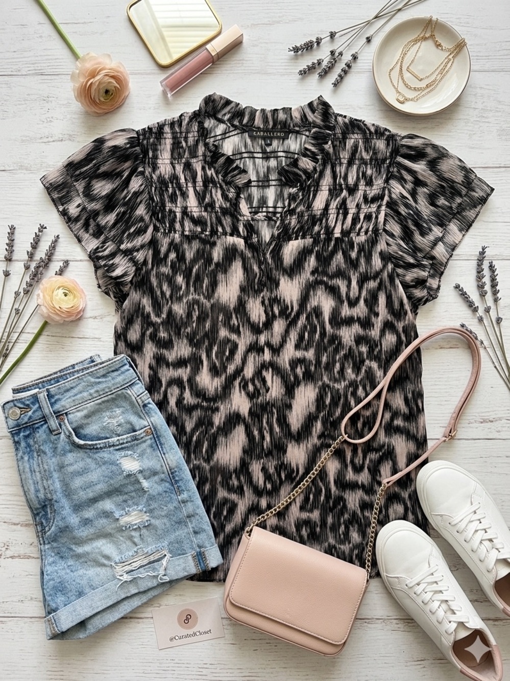 Caballero Smocked Ruffle Sleeve Blouse